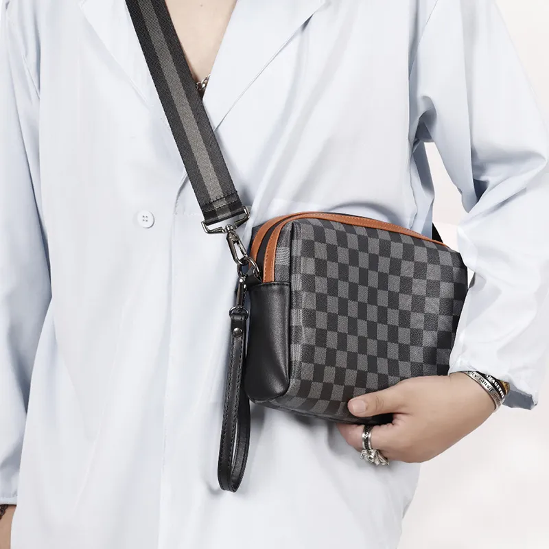 ALNI BITTON Synthetic Leather, Textile Shoulder Bag, Crossbody Bag Regular Men's Black Square-8