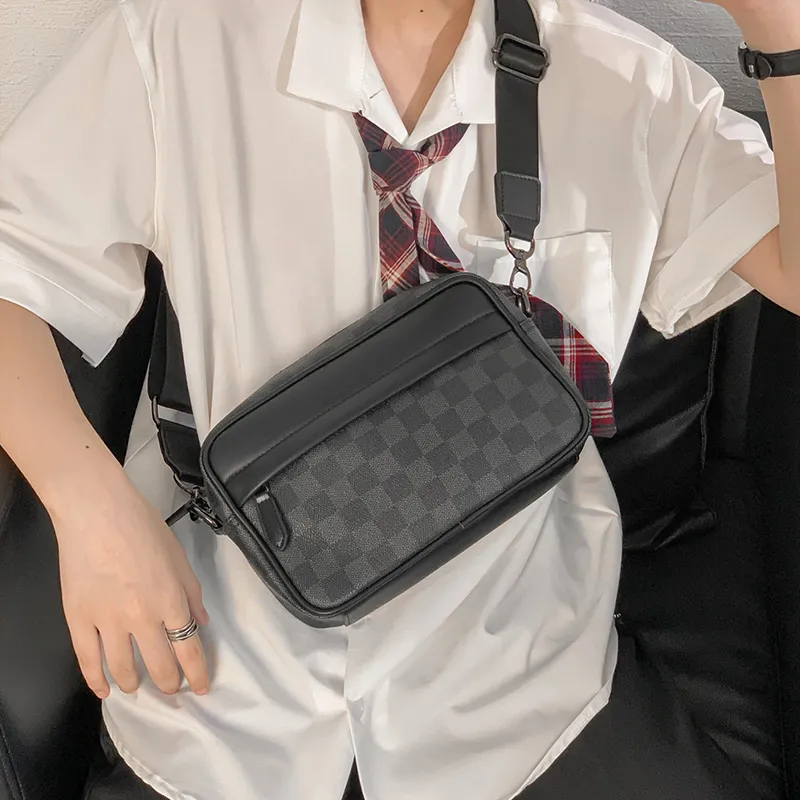 ALNI BITTON PU Bonded Synthetic Leather Crossbody Bag Regular Men's Black Checkerboard/Black/Gray/Green-3