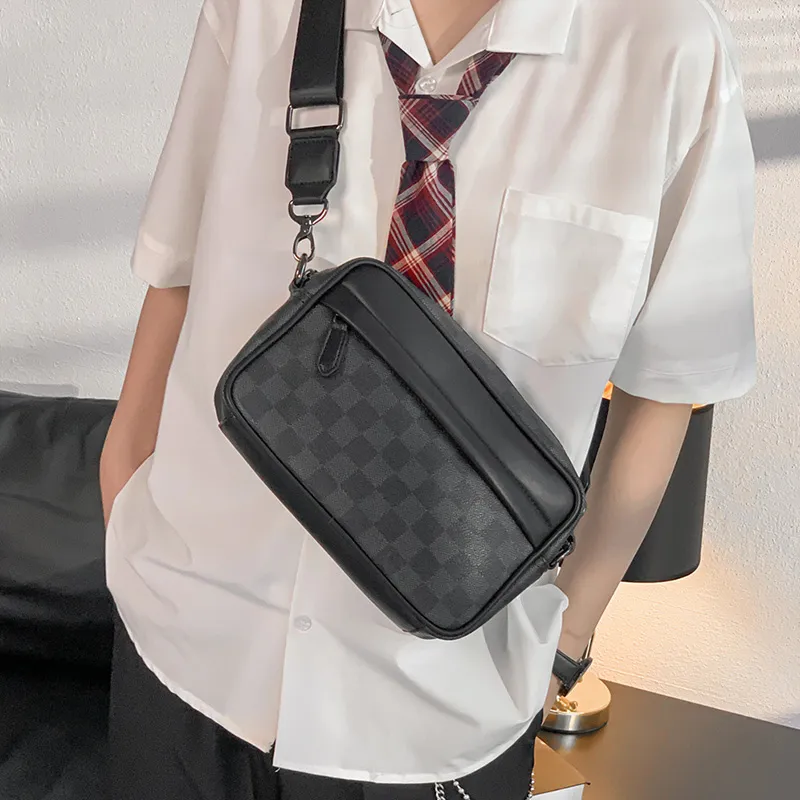 ALNI BITTON PU Bonded Synthetic Leather Crossbody Bag Regular Men's Black Checkerboard/Black/Gray/Green-5