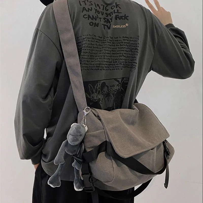 ALNI BITTON Canvas Messenger Bag Canvas Bag Crossbody Bag Regular Men's Black/Gray-1