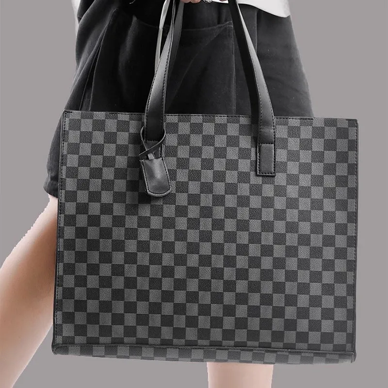 ALNI BITTON PU Handbag Shoulder Bag Crossbody Bag Regular Men's Black/Matte Gray/Textured Black/Plaid-31