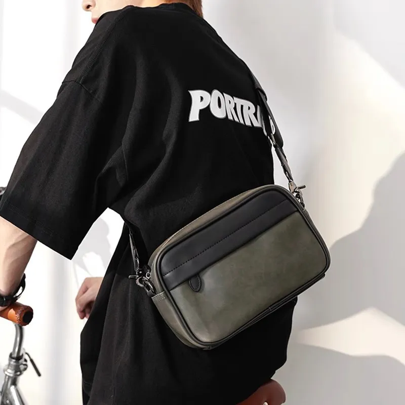 ALNI BITTON PU Bonded Synthetic Leather Crossbody Bag Regular Men's Black Checkerboard/Black/Gray/Green-17