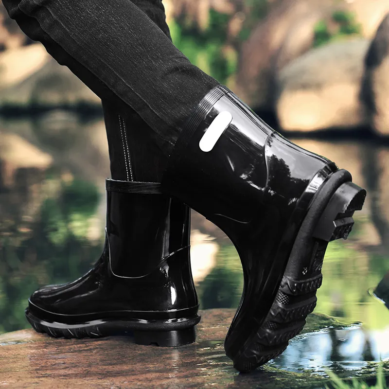 Warrior Water Resistant Slip Resistant Rain Boots Men's Black-2
