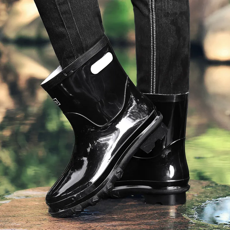 Warrior Water Resistant Slip Resistant Rain Boots Men's Black-1