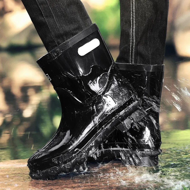 Warrior Water Resistant Slip Resistant Rain Boots Men's Black-5