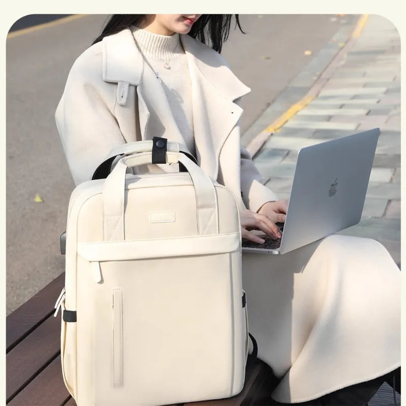 Techson Backpacks Khaki [Airbag Individual Laptop Compartment+External USB Interface+Handle Strap]-3