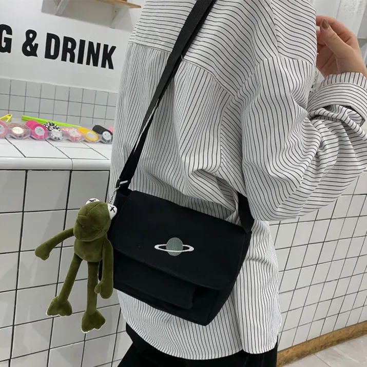 Techson Canvas Bag, Shoulder Bag, Crossbody Bag Small Size Unisex Black/White-1