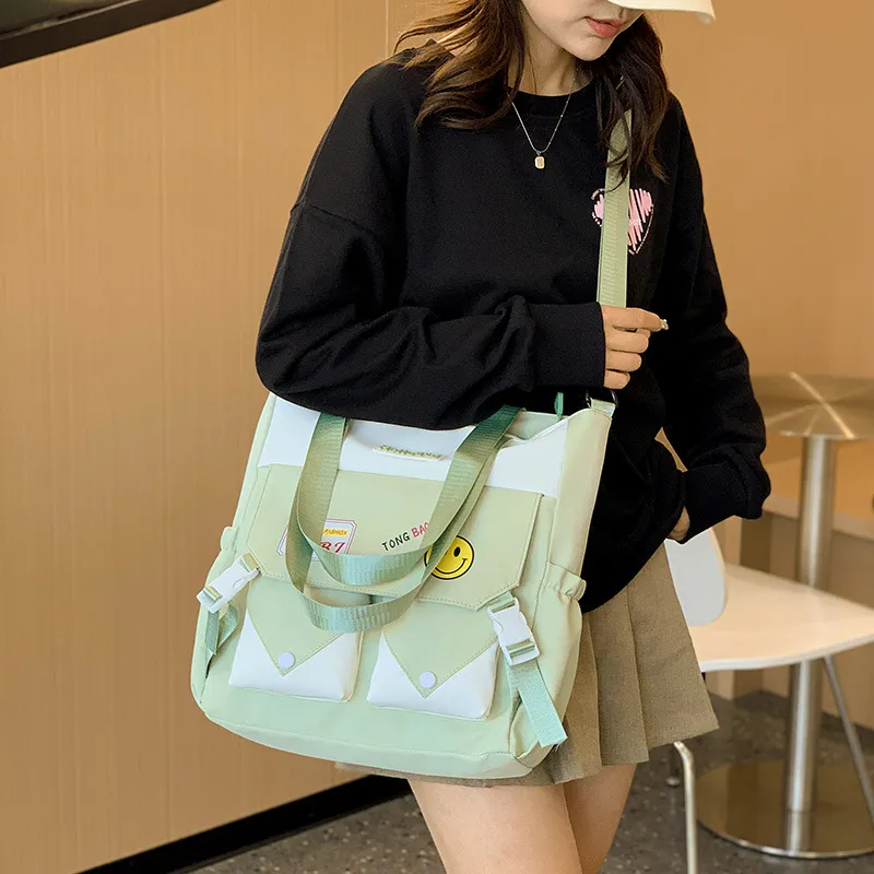 Techson Nylon Shoulder Bag Crossbody Bag Medium Size Unisex Pink/Beige Yellow/Green/Black/Purple-5