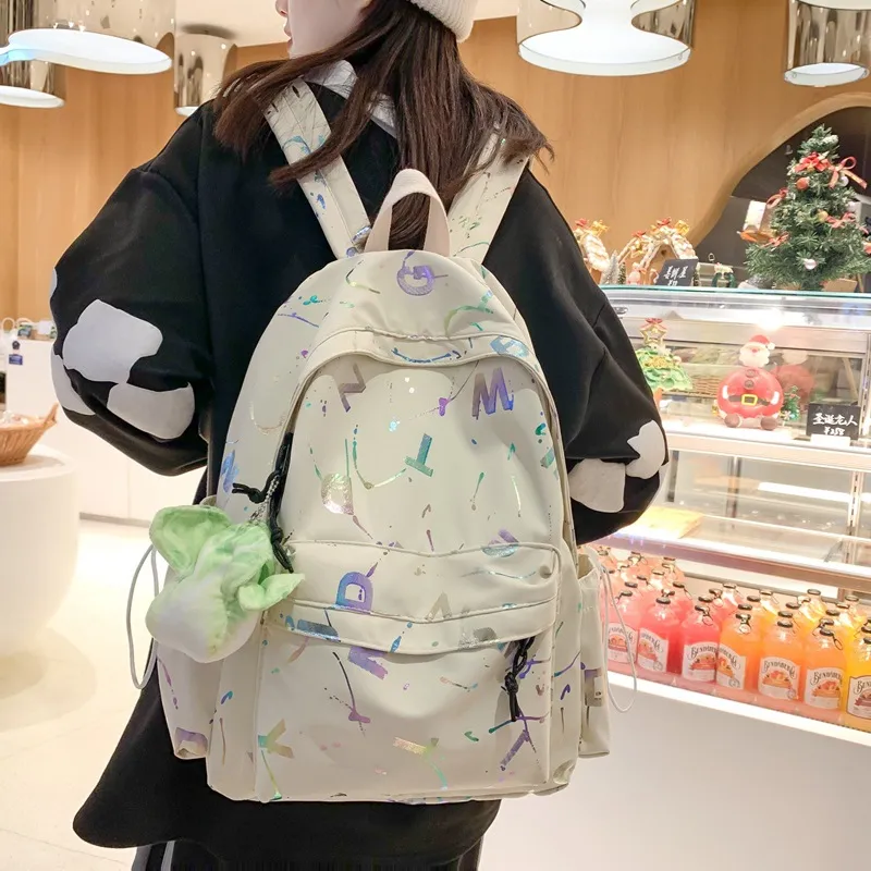 Techson Nylon Backpack Large Size Unisex Black/White/Pink/Green-4
