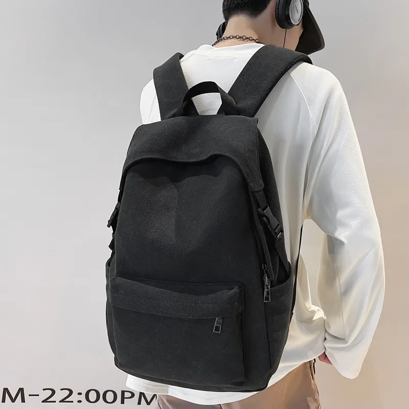 Techson Canvas Backpack Medium Size Unisex Black/Gray/Blue-1