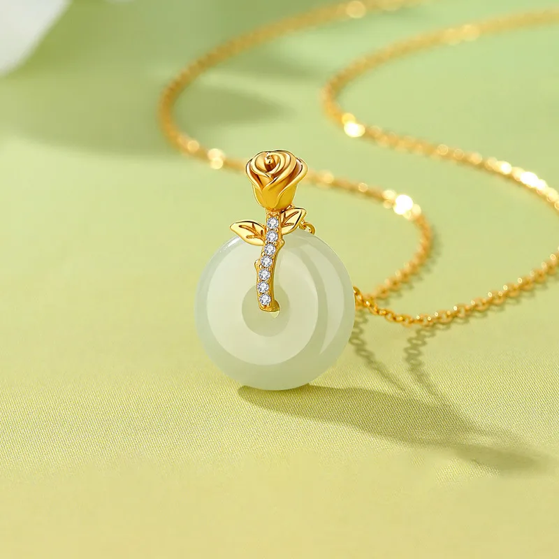 Emerald Dynasty Hetian Jade Necklaces White Jade/Pale Greenish White Jade Women's-2