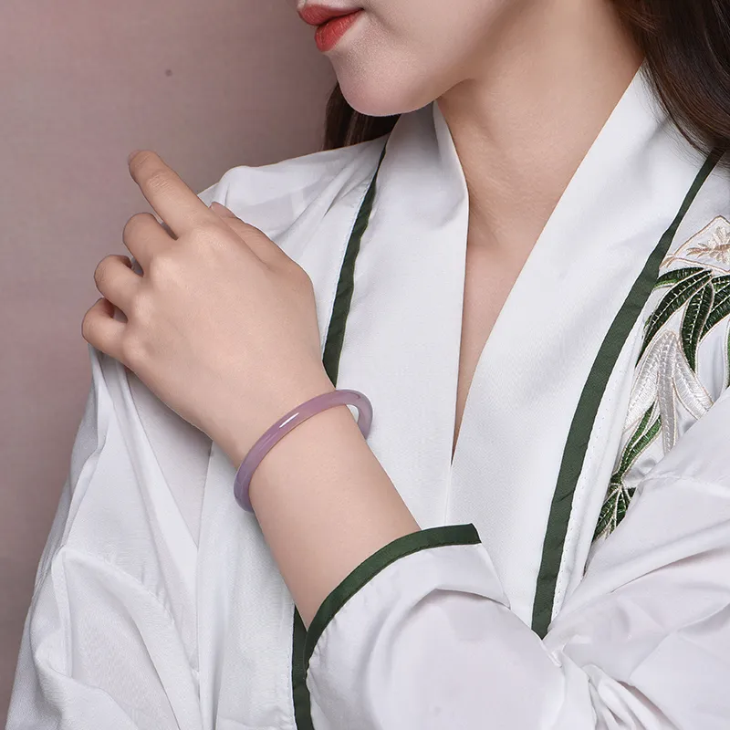 Emerald Dynasty Natural Chalcedony Jade Bangles Women's-1