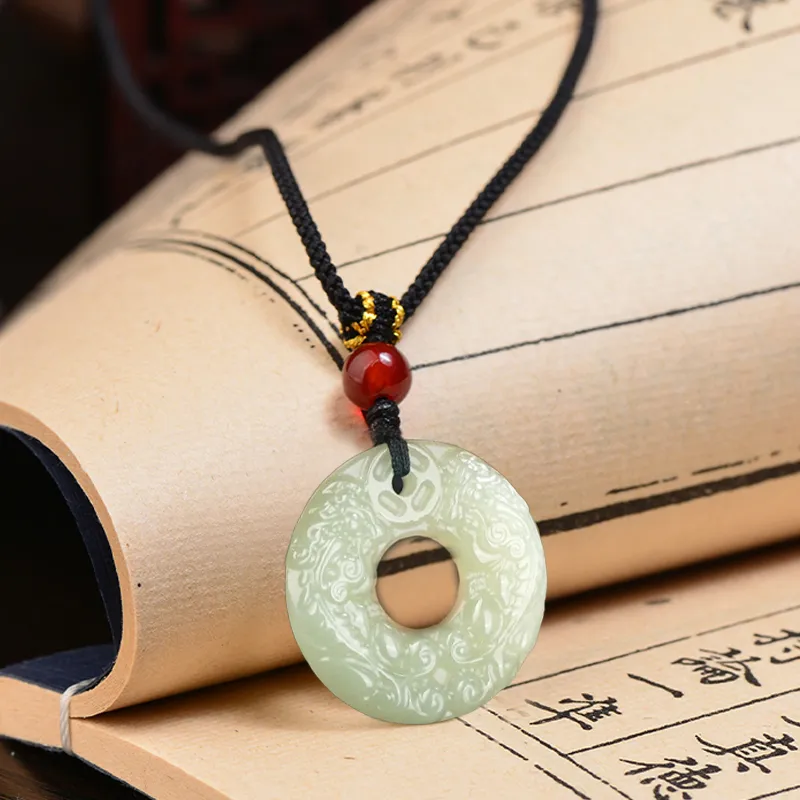 Emerald Dynasty Hetian Jade Necklaces White Jade/Pale Greenish-White Jade Unisex-3