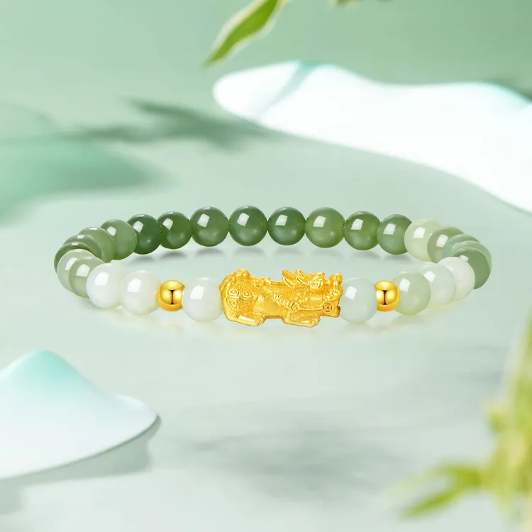 Emerald Dynasty Hetian Jade Bracelets Pale Greenish White Jade Unisex-3