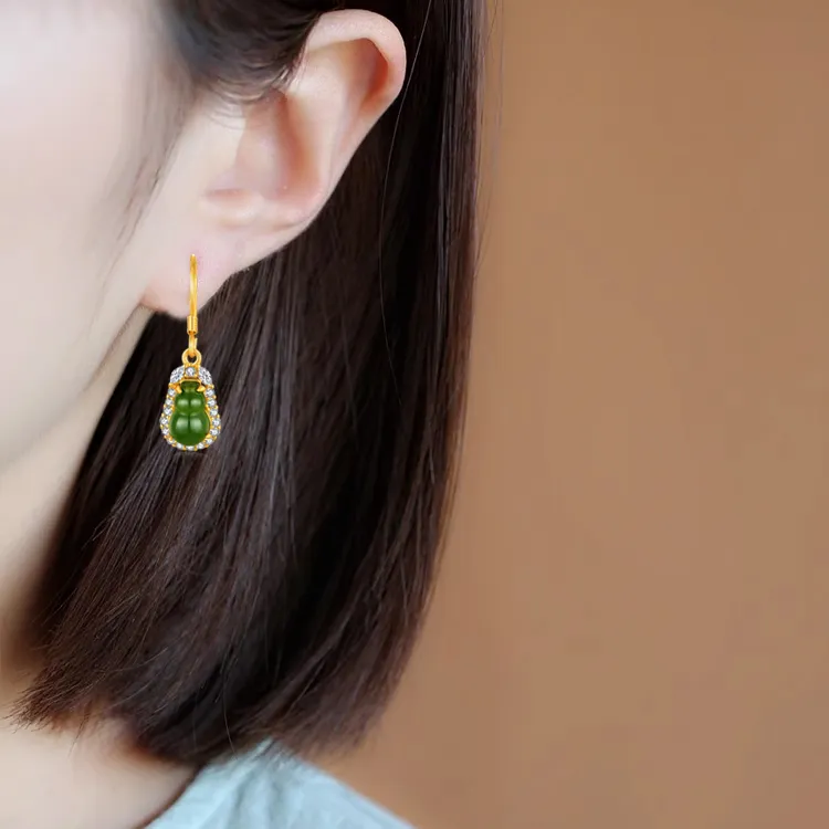 Emerald Dynasty S925 Silver Hetian Jade Earrings Women's-1