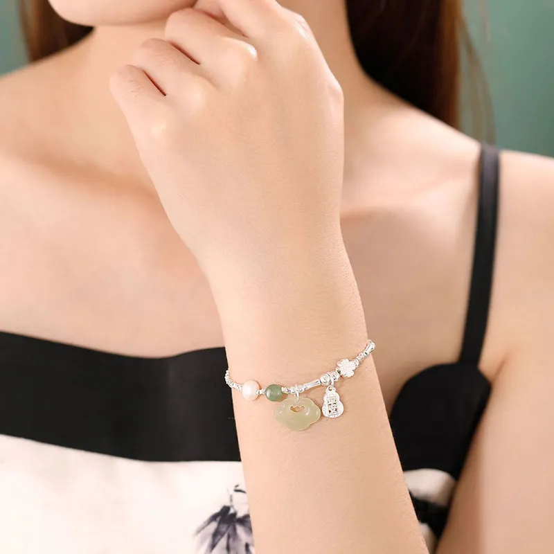 Emerald Dynasty Hetian Jade Bracelets White Jade/Pale Greenish White Jade Women's-4