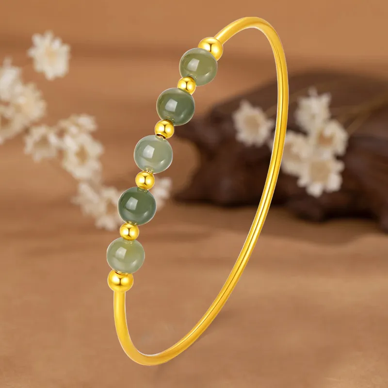 Emerald Dynasty Hetian Jade Bangles Pale Greenish White Jade Unisex-2