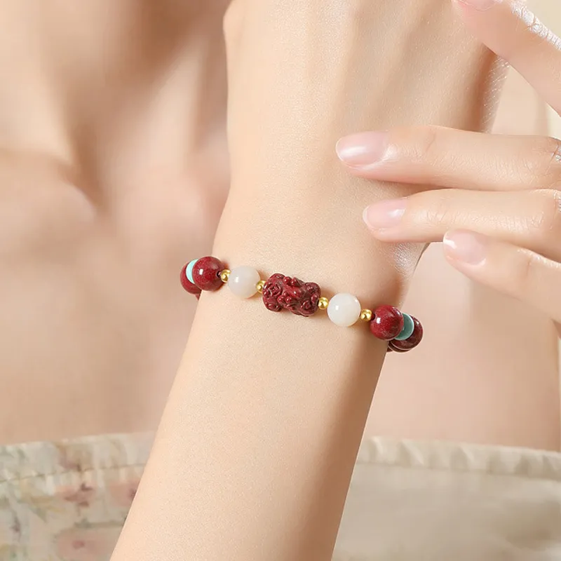 Emerald Dynasty Reconstructed Cinnabar Bracelets Unisex-4