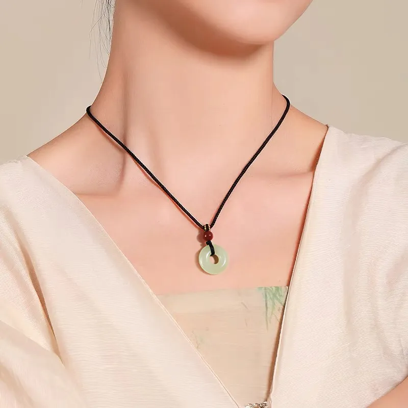 Emerald Dynasty Hetian Jade Necklaces White Jade/Pale Greenish White Jade Unisex-4