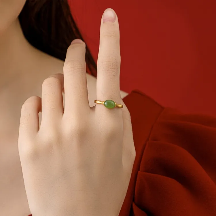 Emerald Dynasty 925 Sterling Silver Hetian Jade Rings Women's Jasper-1