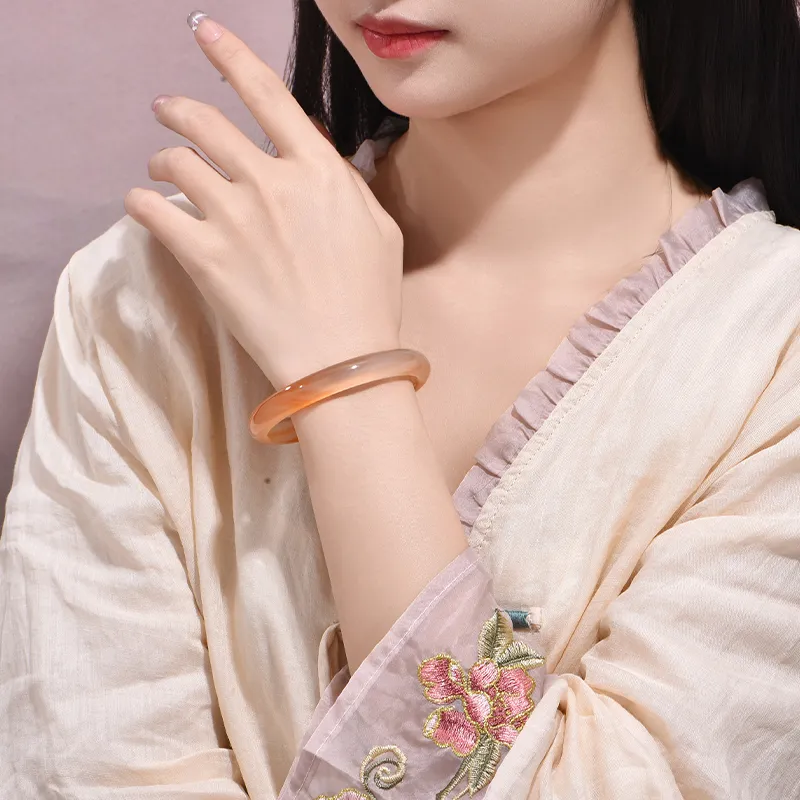 Emerald Dynasty Natural Chalcedony Jade Bangles Women's-2