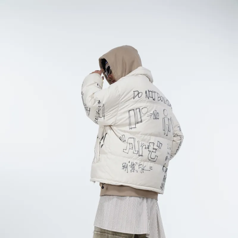 DNBH Hand drawn Doodle Series Down Jackets Unisex White-3