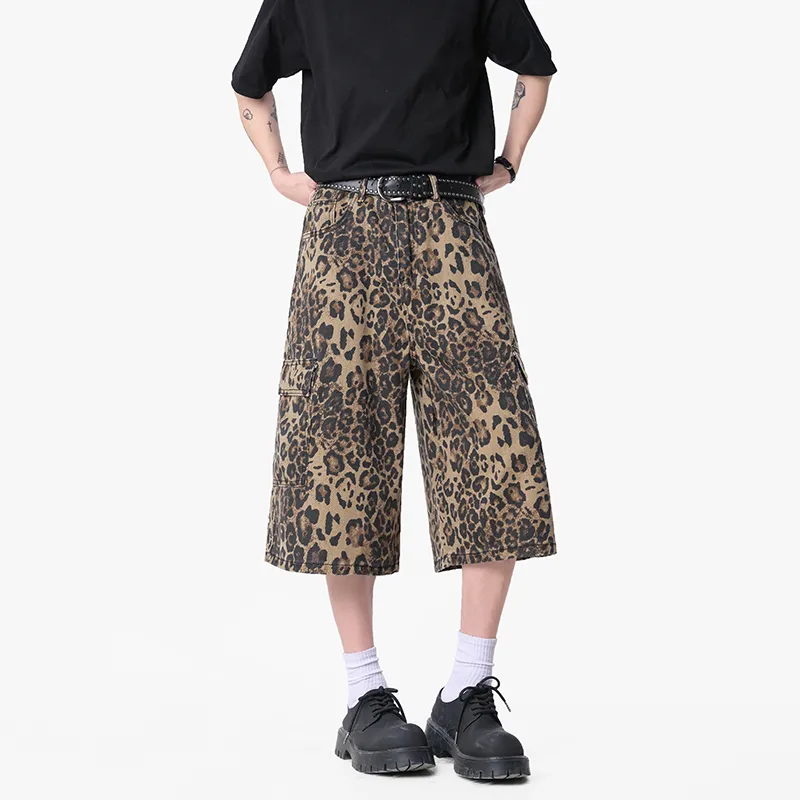 DNBH Denim Shorts Unisex Desert Leopard Print-4