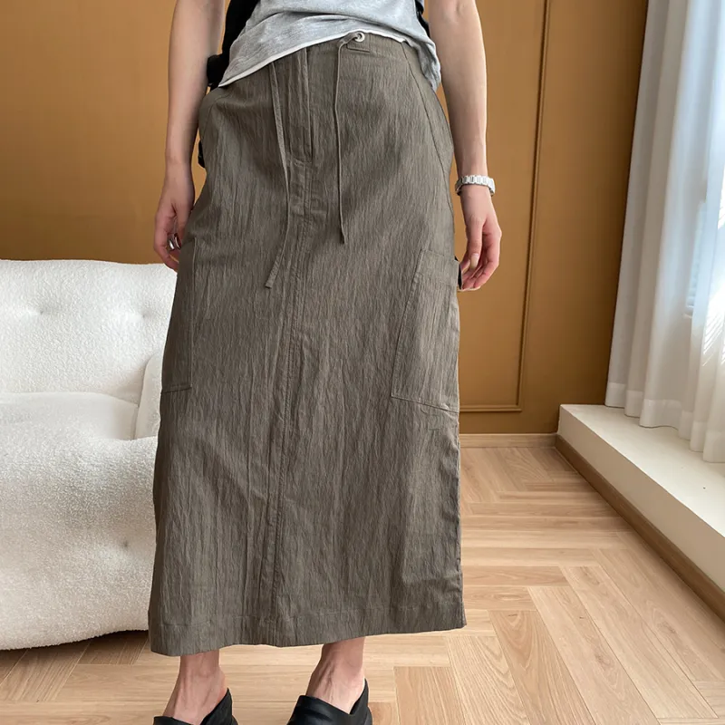 CHARM PICK Casual Long Skirt Women's Army Green-6