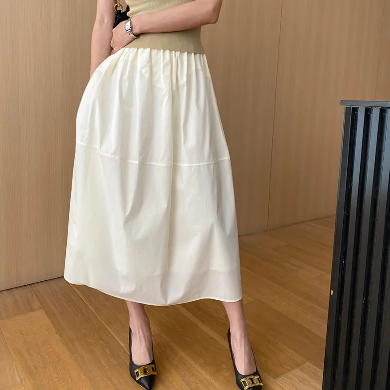 CHARM PICK Casual Long Skirt Women's White-4