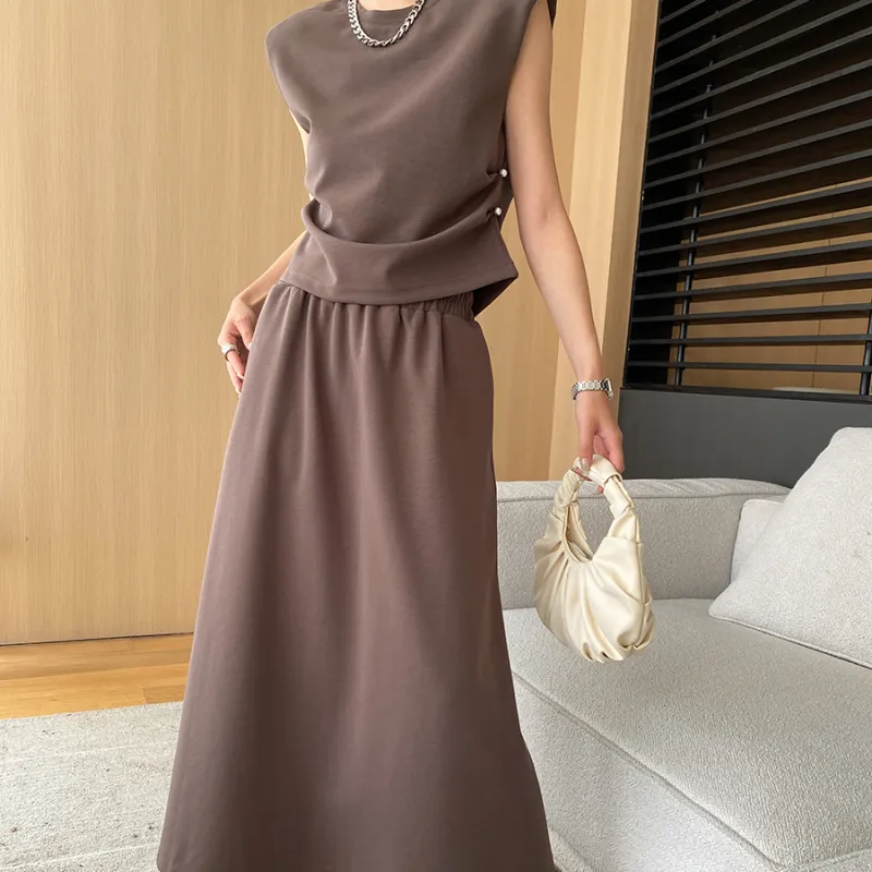 CHARM PICK Skirt Set Women's Coffee-2