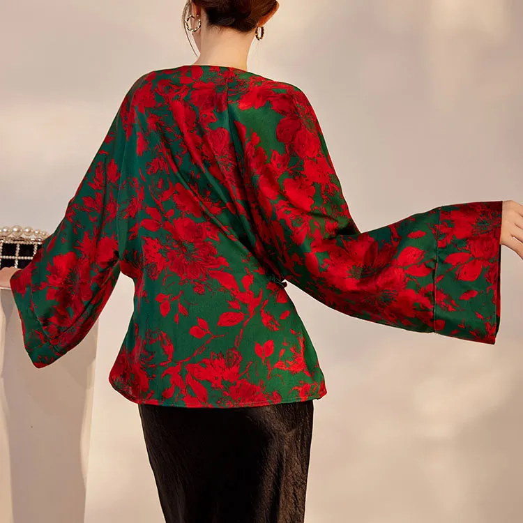 CHARM PICK Shirt Women's Red Green Print-2