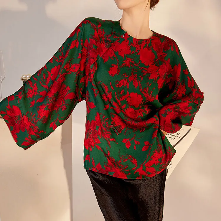 CHARM PICK Shirt Women's Red Green Print-1