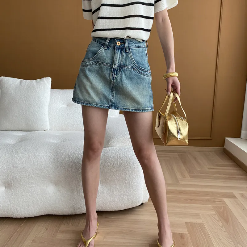 CHARM PICK Denim Short Skirts Women's Blue-5