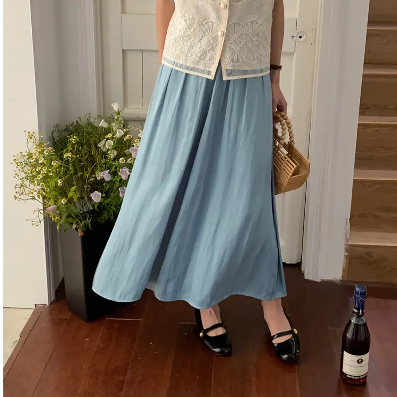 CHARM PICK Casual Long Skirts Women's Blue-3