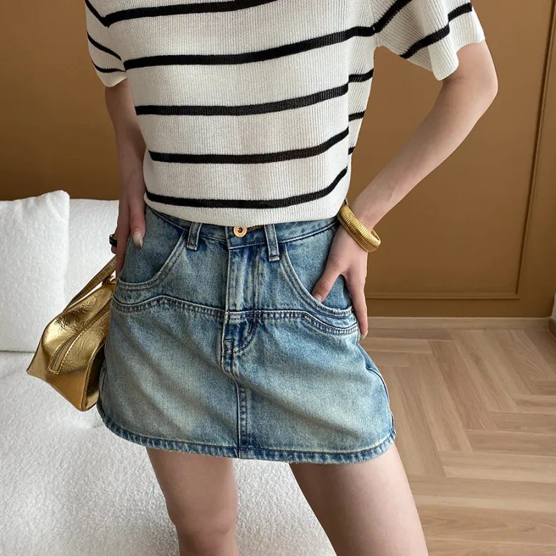 CHARM PICK Denim Short Skirts Women's Blue-2