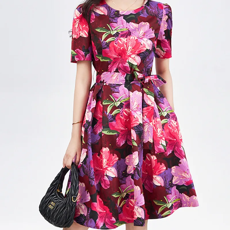 CHARM PICK Short Sleeved Dress Women's Fuchsia-2