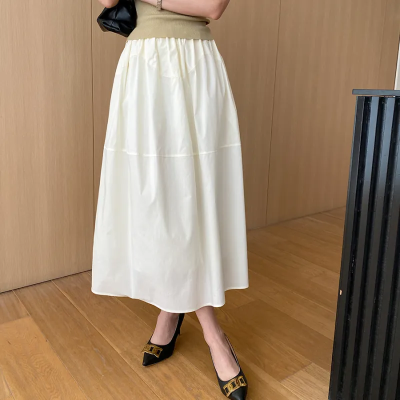 CHARM PICK Casual Long Skirt Women's White-5