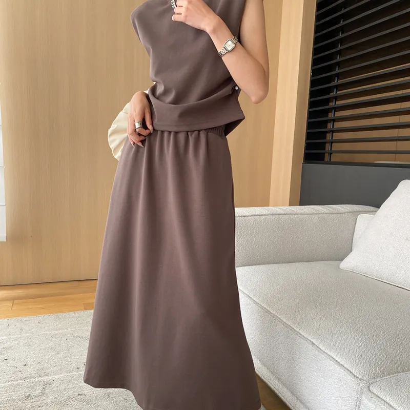 CHARM PICK Skirt Set Women's Coffee-3