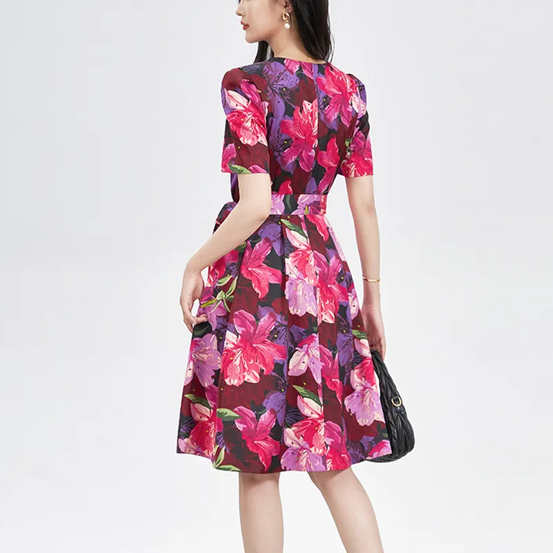CHARM PICK Short Sleeved Dress Women's Fuchsia-1