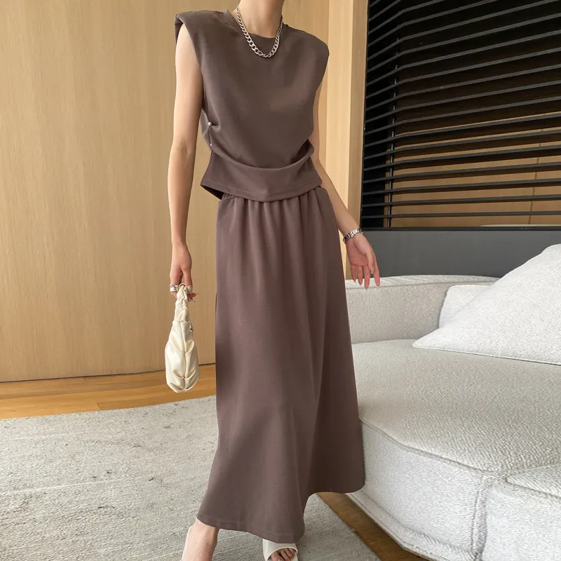 CHARM PICK Skirt Set Women's Coffee-4