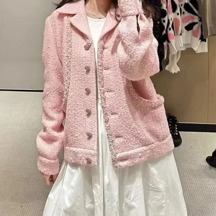 CHARM PICK Cropped Coats Women's Pink-3
