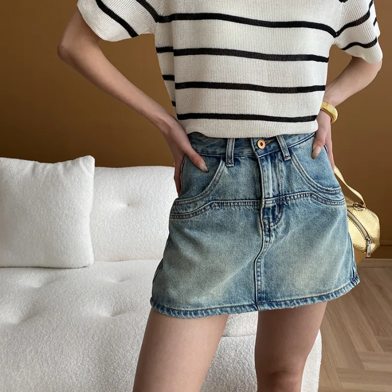 CHARM PICK Denim Short Skirts Women's Blue-4
