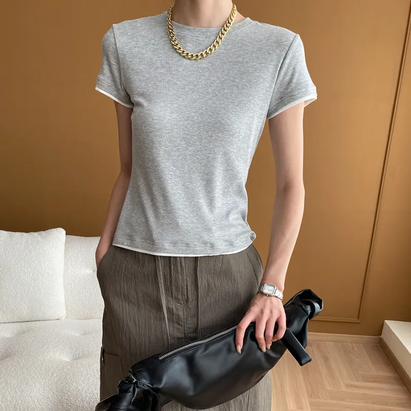 CHARM PICK T Shirt Women's Gray-5