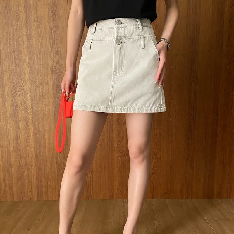 CHARM PICK Denim Short Skirts Women's Apricot-6