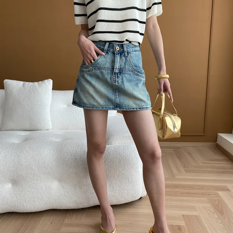CHARM PICK Denim Short Skirts Women's Blue-7