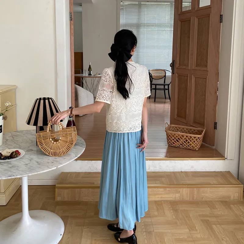 CHARM PICK Casual Long Skirts Women's Blue-4