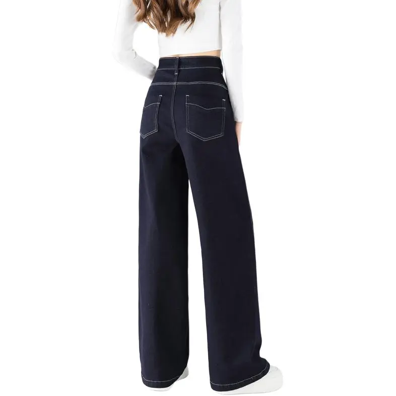 SITOL Jeans Women's Dark Blue Thin Fleece-1