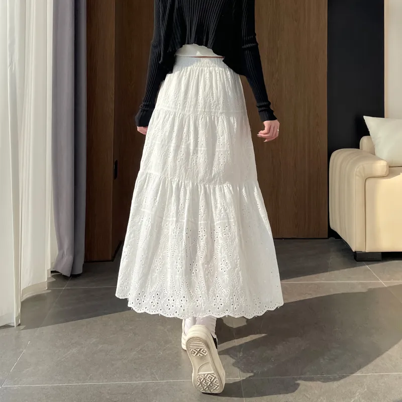 SITOL Denim Long Skirts Women's White-6