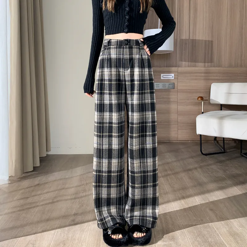 SITOL Casual Pants Women's Khaki Plaid-9