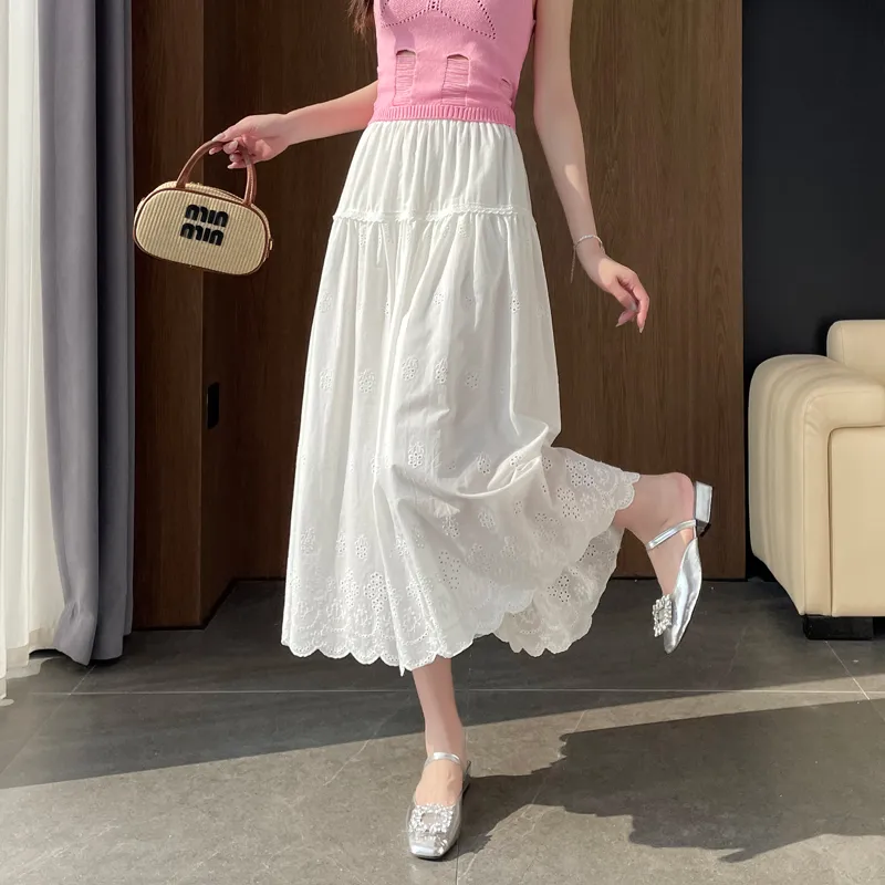 SITOL Casual Long Skirts Women's White-4